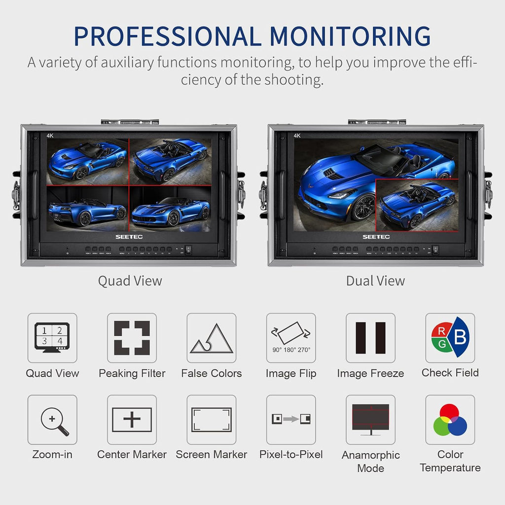 15.6 Inch Production Monitor ATEM156-CO 4K HDMI Output Inputs Quad Split Display 1920 x 1080 Full HD Live Streaming Portable Broadcast Direction Monitor for Video Switcher Mixer