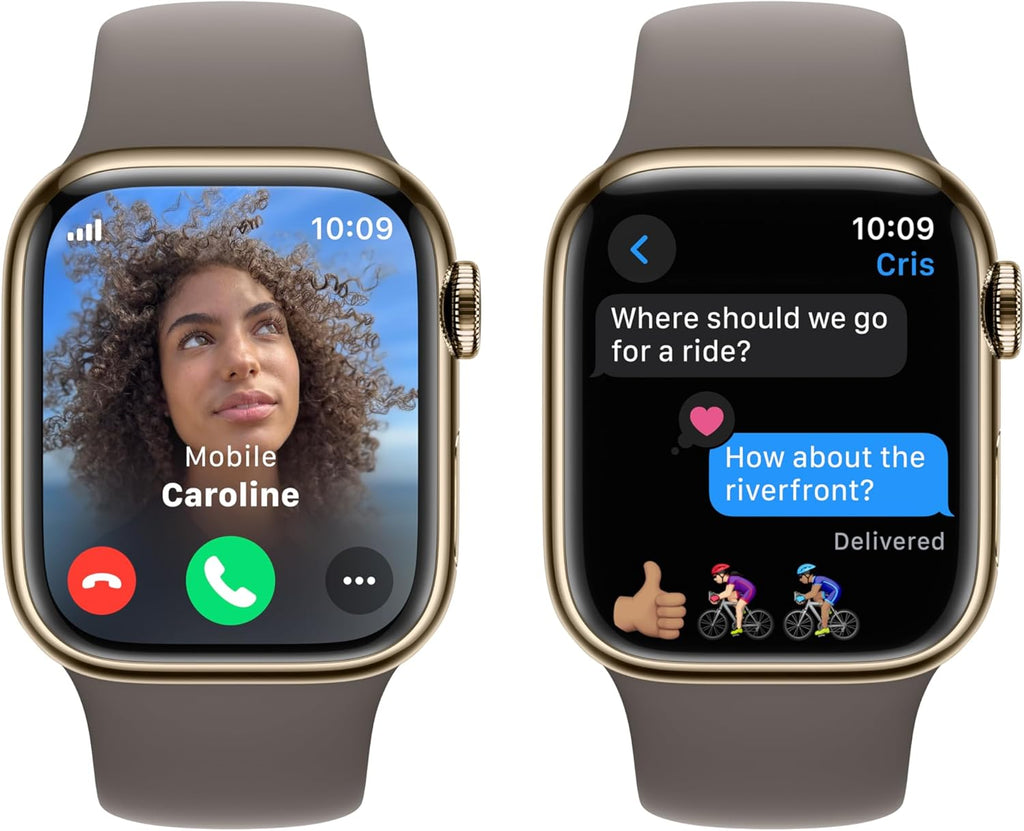 Apple Watch Series 9 [GPS + Cellular, 41mm] - Gold Stainless Steel Case with Gold Sport Band, S/M (Renewed)