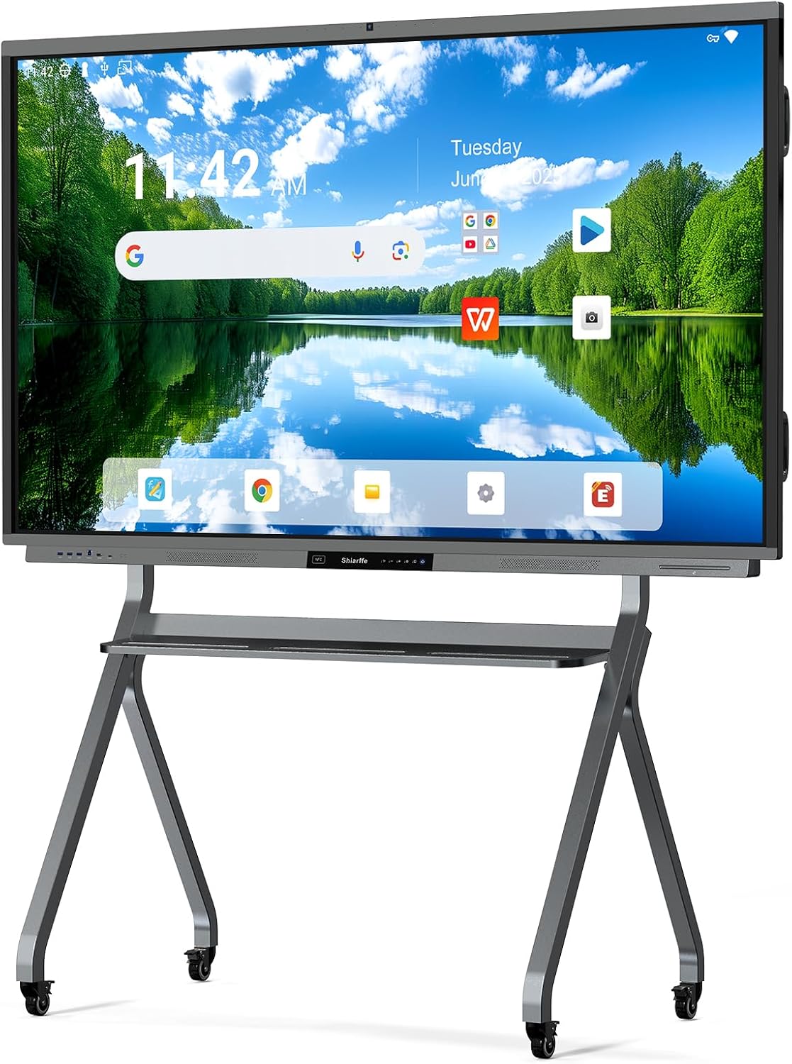 Shiarffe R9 Smart Board 75 Inch 4K Interactive Whiteboard 16GB RAM + 256GB Storage All-in-One Touchscreen Monitor Built-in 50MP AI Camera Mics and 60W Speaker for Classrom Hybrid Work (Board Only)