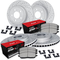 R1 Concepts Front and Rear Brake Kit Fits 2006-2011 Honda Civic Coupe Si; 2007-2011 Honda Civic Sedan Si| Optimum Oep Pads, Drilled Slotted Rotors| Hardware| 11.8' Front & 10.2' Rear