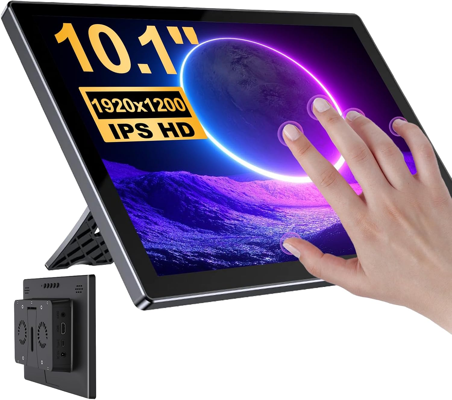 10.1 Inch Touchscreen for Raspberry Pi,5-Point 1920 * 1200 IPS touchscreen Portable Monitor with HDMI Interface Dual-Speaker for Raspberry Pi 5/4B/3B+/3B/B+ Jetson Nano Win11/10/8/7(black inky)