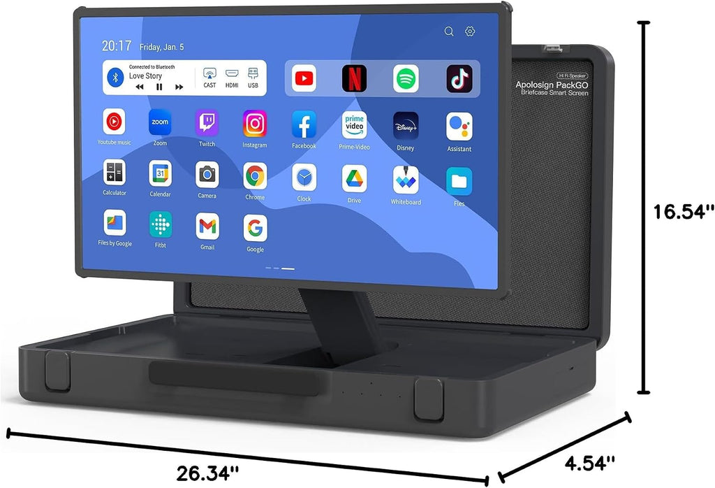 apolosign packgo 27-Inch Portable Entertainment System, Compact Suitcase Design Smart TV, Android OS, Bluetooth 3D Speakers, Built-in Battery 6H, Briefcase Screen Perfect for Travel & Parties (Gray)