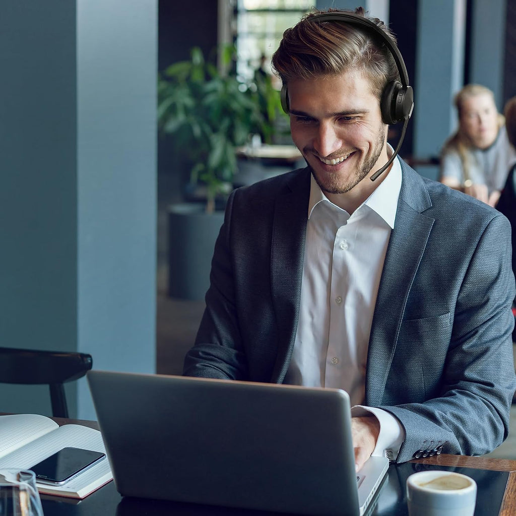 Yealink WH64 Hybrid Wireless Headset with Mic for Work, Dual Mode Bluetooth & DECT Dongle Headset with Charge Stand for PC/Computer/IP Phone/Cell Phones, Teams, Zoom, 492 ft Range, 32H Talk Time