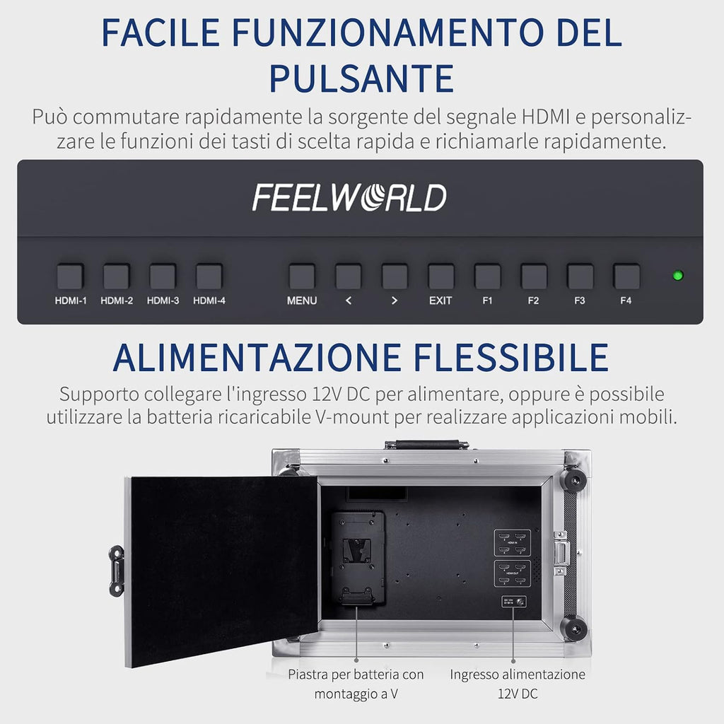 FEELWORLD ATEM156-CO 15.6 Inch Portable Broadcast Direction Monitor 1920 x 1080 Full HD Live Streaming Camera Monitor with 4 HDMI Output Inputs for Breath Mini Video Switcher Mixer