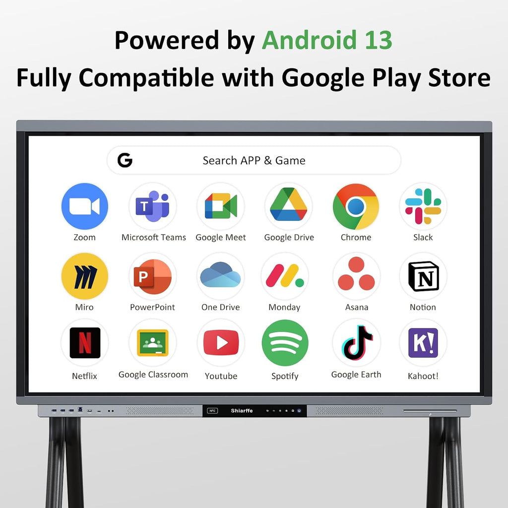 Shiarffe R9 Smart Board 55 Inch 4K Interactive Whiteboard All-in-One Touchscreen Digital Display 16GB RAM + 256GB Storage Built-in 60W Speaker for Classroom Hybrid Work (Board Only)