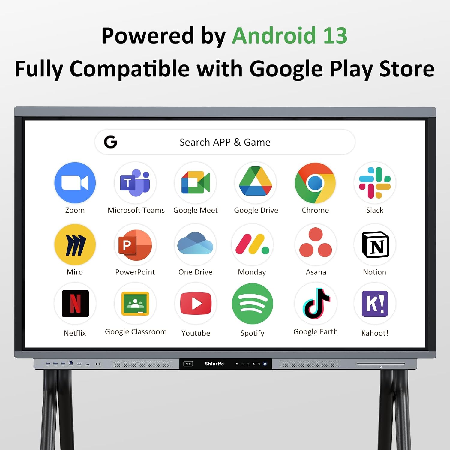 Shiarffe R9 Smart Board 55 Inch 4K Interactive Whiteboard All-in-One Touchscreen Digital Display 16GB RAM + 256GB Storage Built-in 60W Speaker for Classroom Hybrid Work (Board Only)