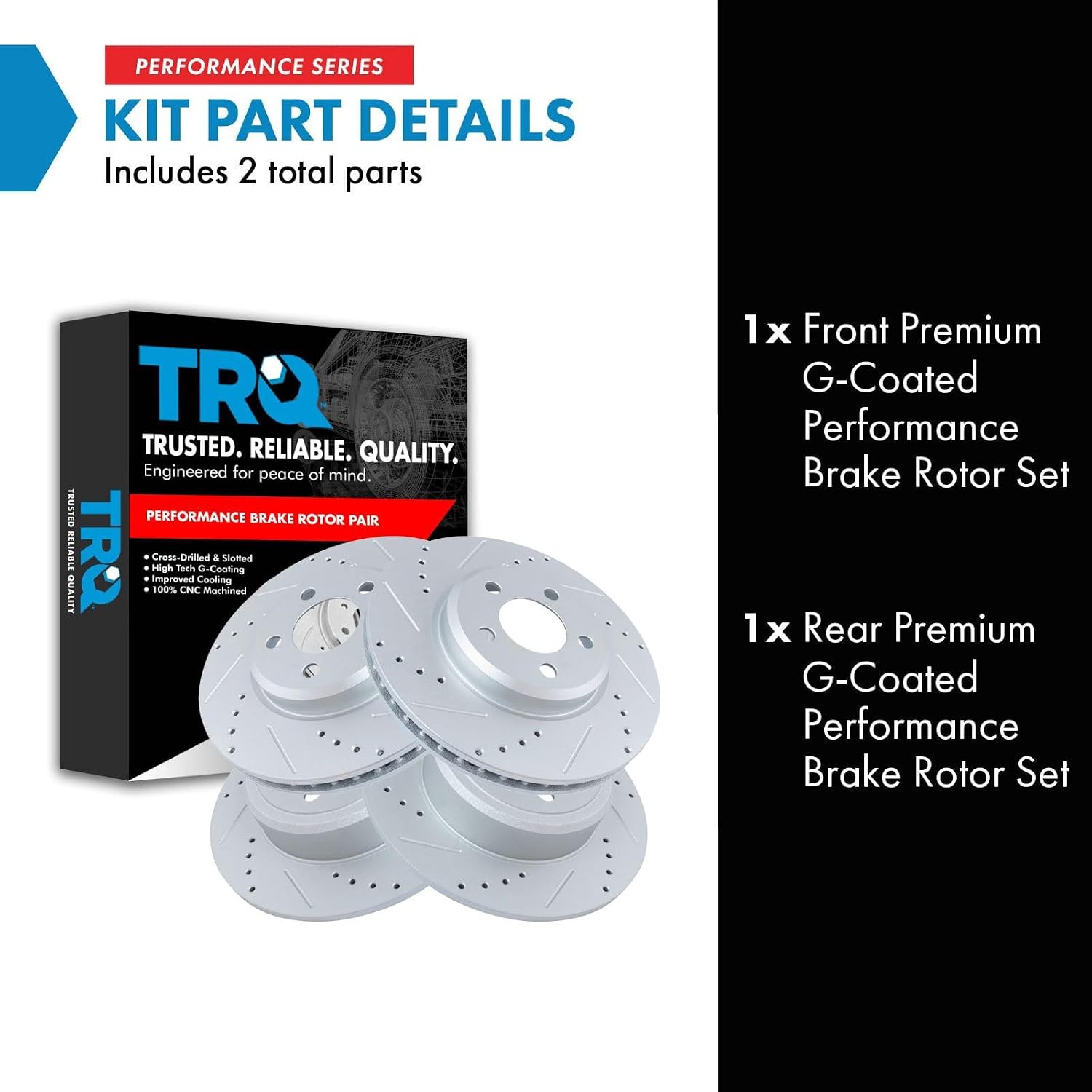 TRQ Performance Front and Rear Brake Rotor Set G Coated Drilled and Slotted Vented Solid Compatible with 2005-2023 Chrysler 300 2006-2023 Dodge Charger 2009-2023 Challenger 2005-2008 Magnum