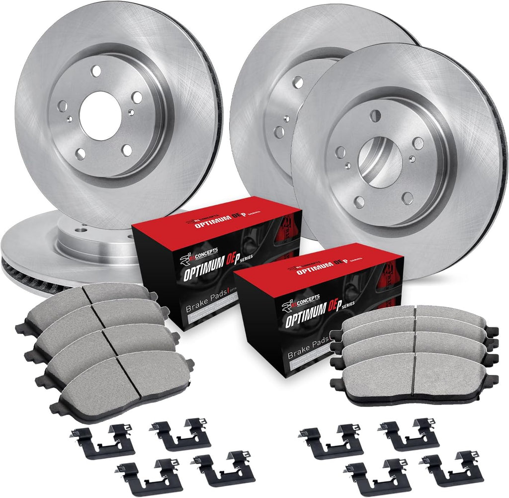 R1 Concepts Front and Rear Brake Kit Fits 2006-2011 Honda Civic Coupe Si; 2007-2011 Honda Civic Sedan Si| Optimum Oep Pads, Blank Rotors| Hardware| 11.8' Front & 10.2' Rear