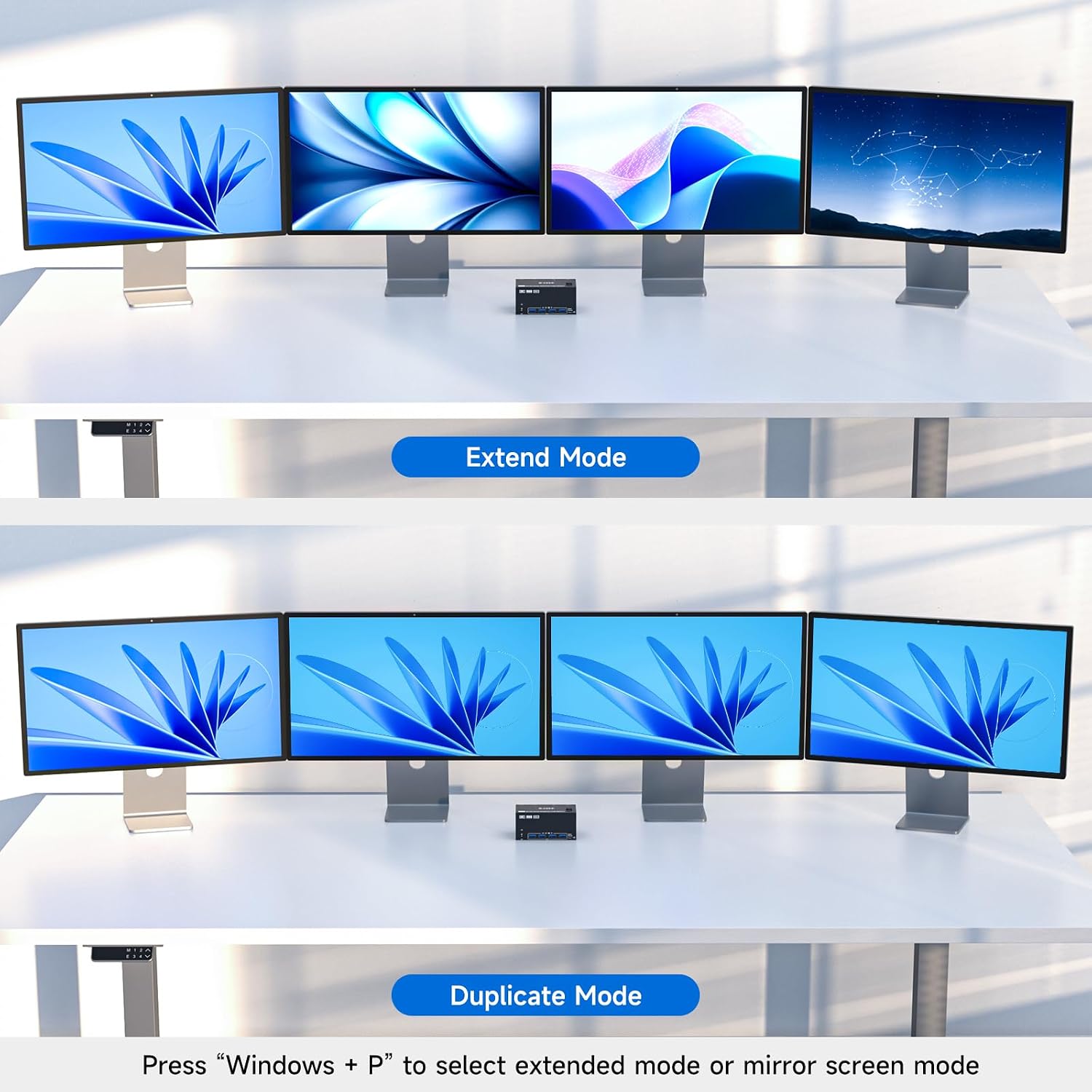 KVM Switch 4 Monitors 2 Computers 8K@60Hz/4K@120Hz, HDMI DP KVM Switches for 2 PC Sharing Quad Monitor and Keyboard Mouse with Power Adapter, Wired Extend Controller and USB Cables, 【Input 3 DP+1 HD】
