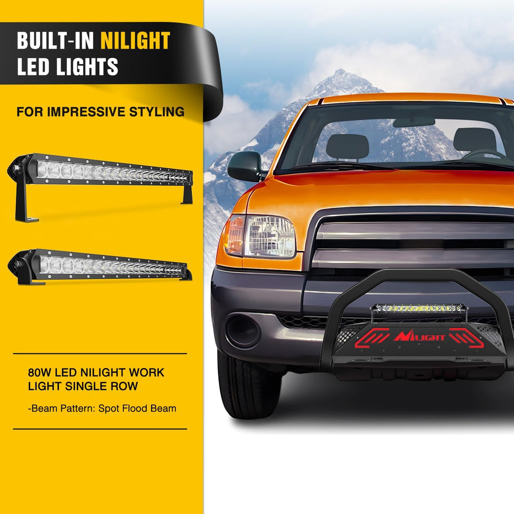 Nilight Bull Bar&License Plate Hole with LED Light Bar Compatible with Toyota Tundra 1999-2006 for Toyota Sequoia 2001-2007 Truck Brush Guard, Front Bumper Push Bar w/Grille Skid Plate Light Mount