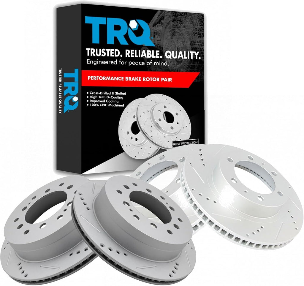 TRQ Performance Front and Rear Brake Rotor Set G Coated Drilled and Slotted Compatible with 2003-2009 Toyota 4Runner 2007-2009 FJ Cruiser