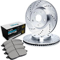 R1 Concepts Front Brake Kit Fits 2007-2010 Acura CSX; 2002-2006 Acura RSX; 2006-2011 Honda Civic| Euro Ceramic Brake Pads and Drilled Slotted Brake Rotors| 11.8' Front