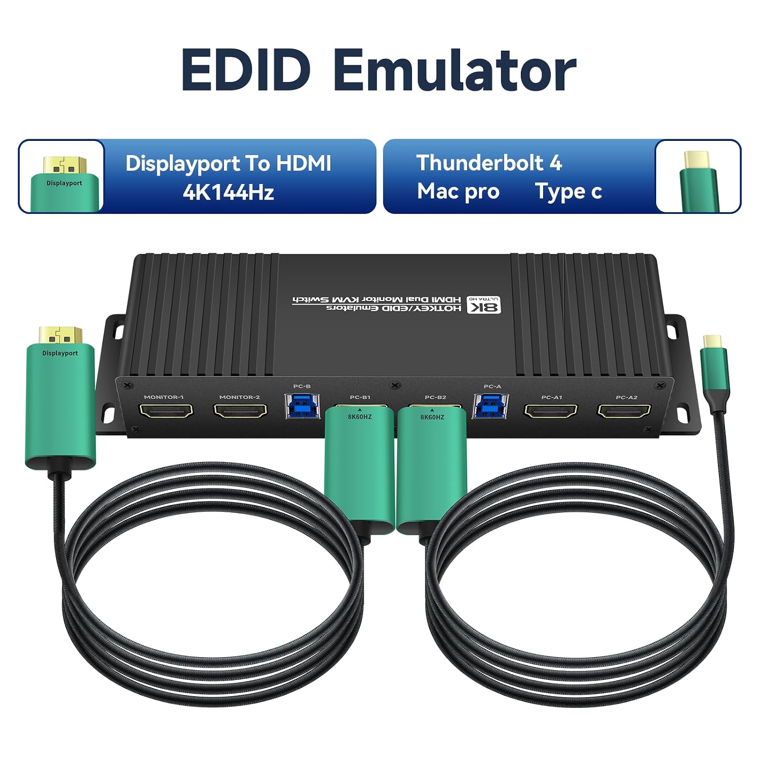 Hdmi Kvm Switch 2 Monitors 2 Computers edid Emulator 4k 144hz Hotkey Switching Dual Monitor kvm Switches hdmi edid 2 Monitors 2 Computers 1440P 120Hz 144hz 165hz 240hz