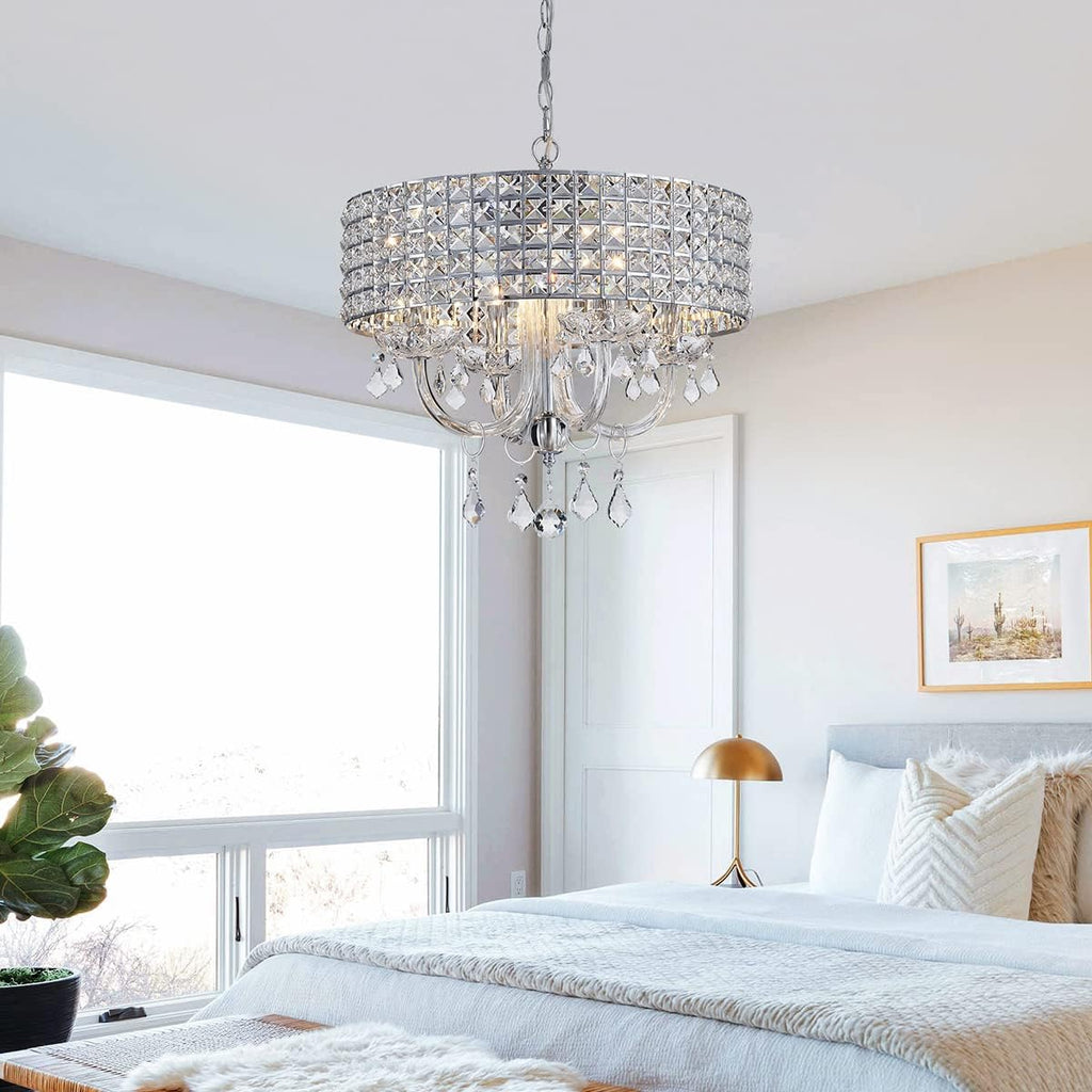 Saint Mossi 4-Lights K9 Crystal Chandelier Modern Chandelier Light Fixture, Crystal Pendant Light Fixture Modern Ceiling Light Fixtures,H17 x D18,Chain Adjustable