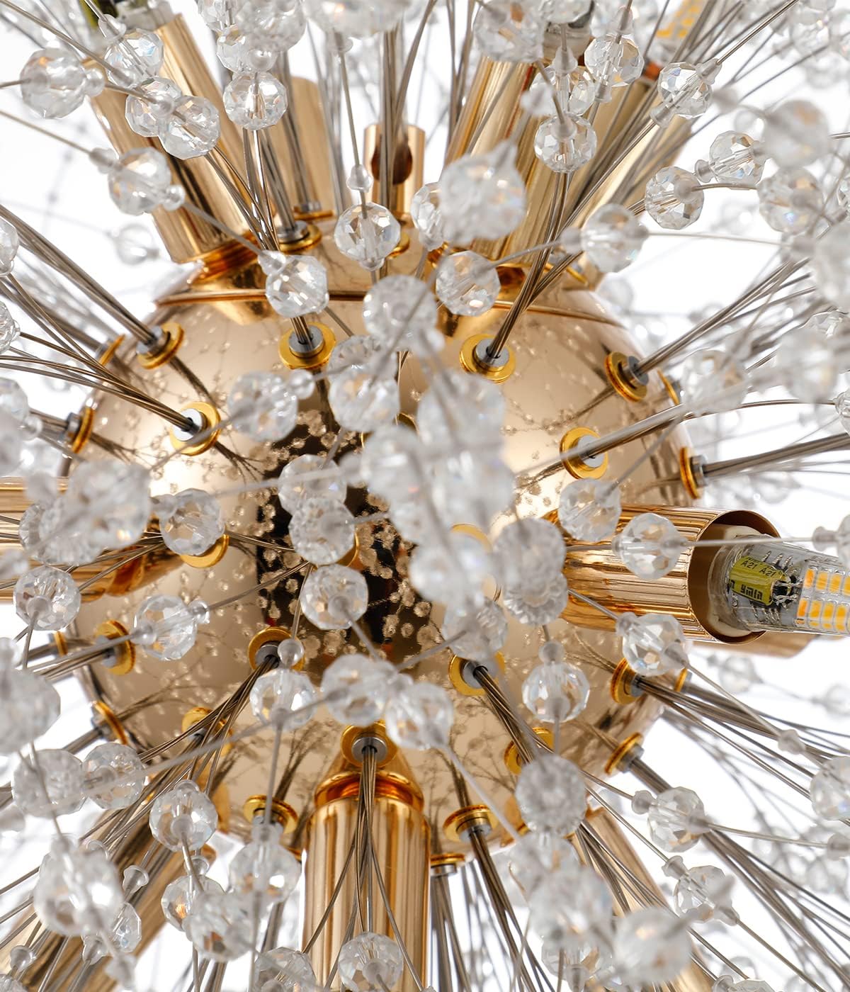 Firework Chandelier Gold, 12-Light Modern Crystal Chandelier Dandelion, 21.6' Stainless Steel Sputnik Pendant Hanging Light for Dining Room Bedroom