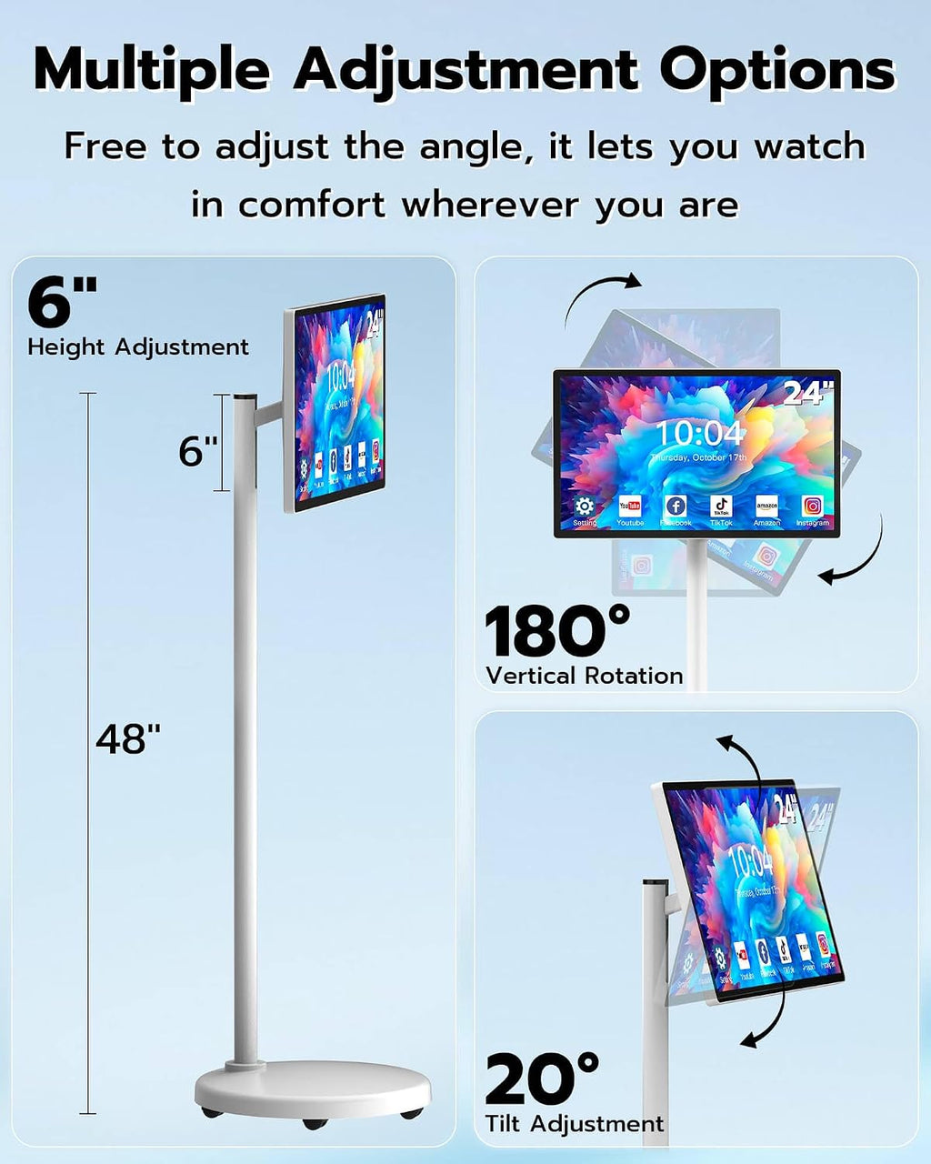 Anweller 24' Portable TV Tablet, Touchscreen Portable Monitor with Stand on Wheels, 24-inch Wireless Touch Screen Smart Mobile Movable Rolling TV, 8000mAh Battery Operated, 8GB RAM + 128GB ROM