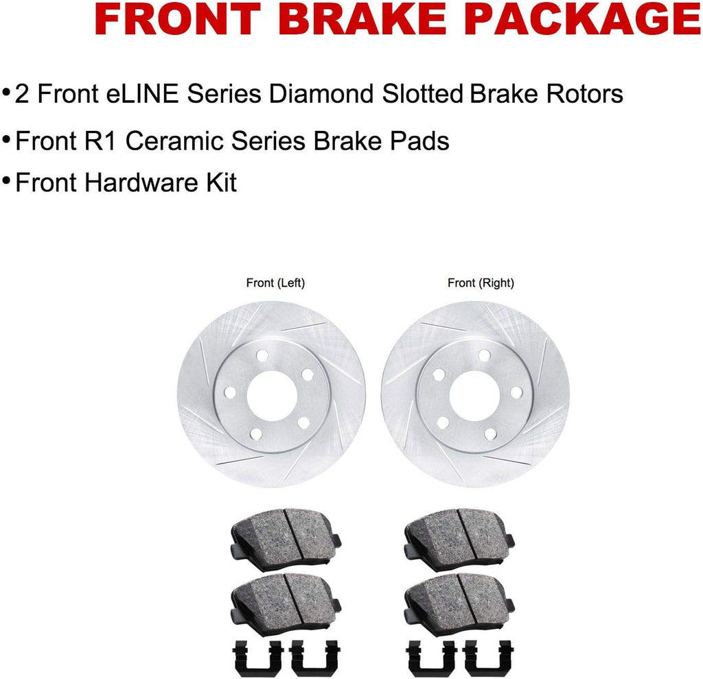 R1 Concepts Front Brake Kit Fits 2006-2011 Honda Civic| Ceramic Pads, Slotted Rotors| Hardware