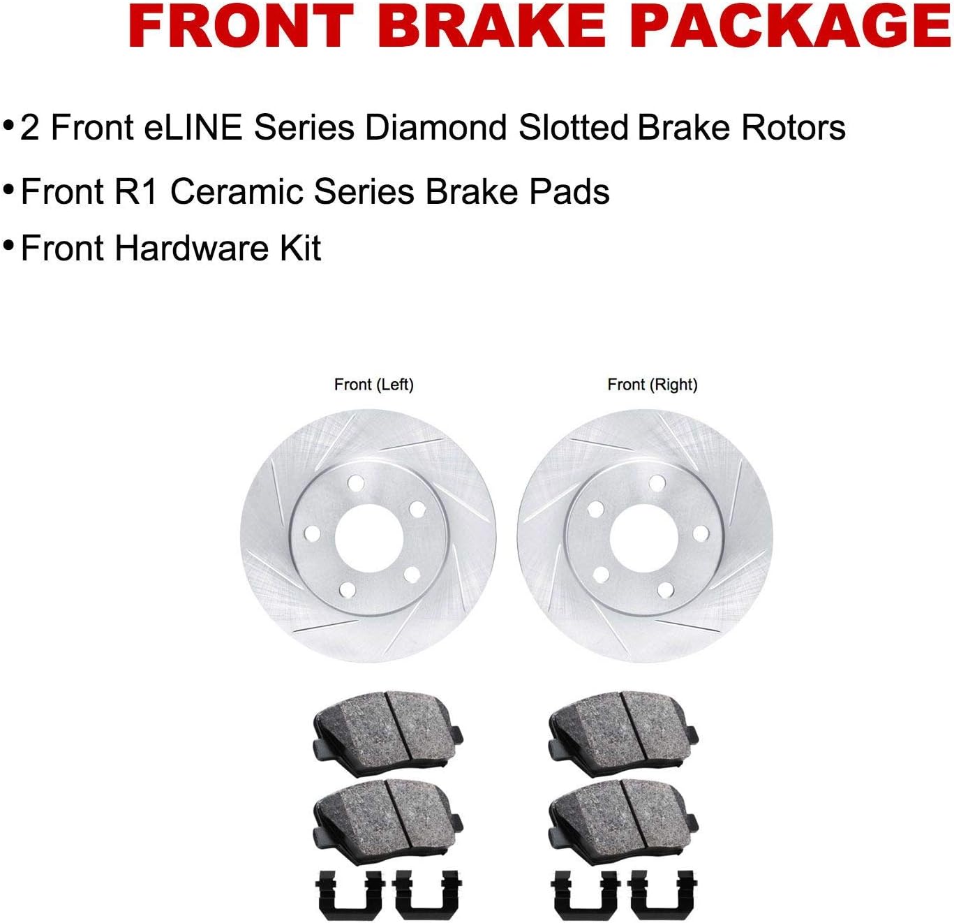 R1 Concepts Front Brake Kit Fits 2006-2011 Honda Civic| Ceramic Pads, Slotted Rotors| Hardware