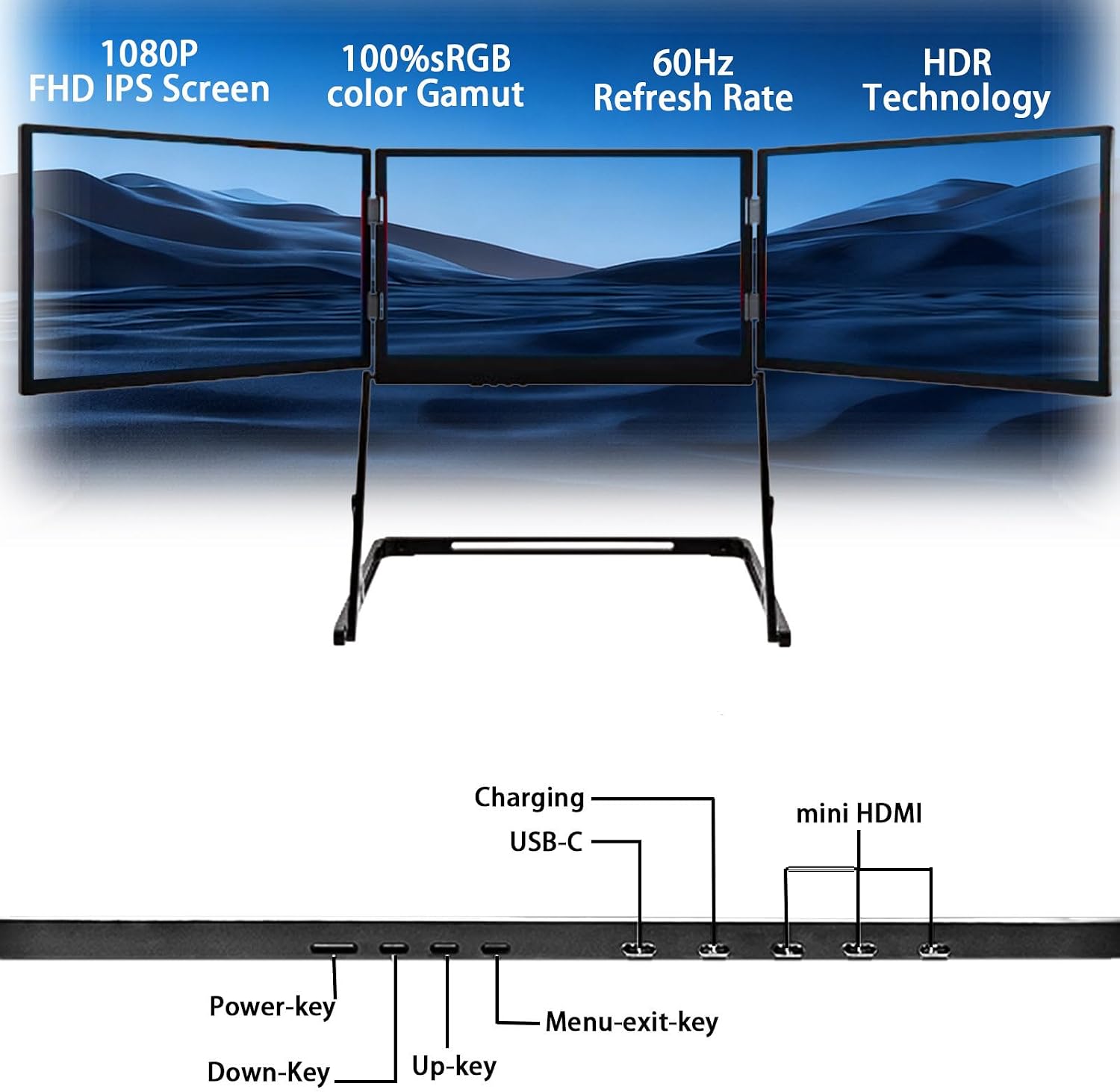 Laptop dual monitors, monitor extender, portable laptop screen extender, 15.6-inch HD external monitor, plug-and-play compatible with Mac, Windows, and Android. Devices for business and creative work
