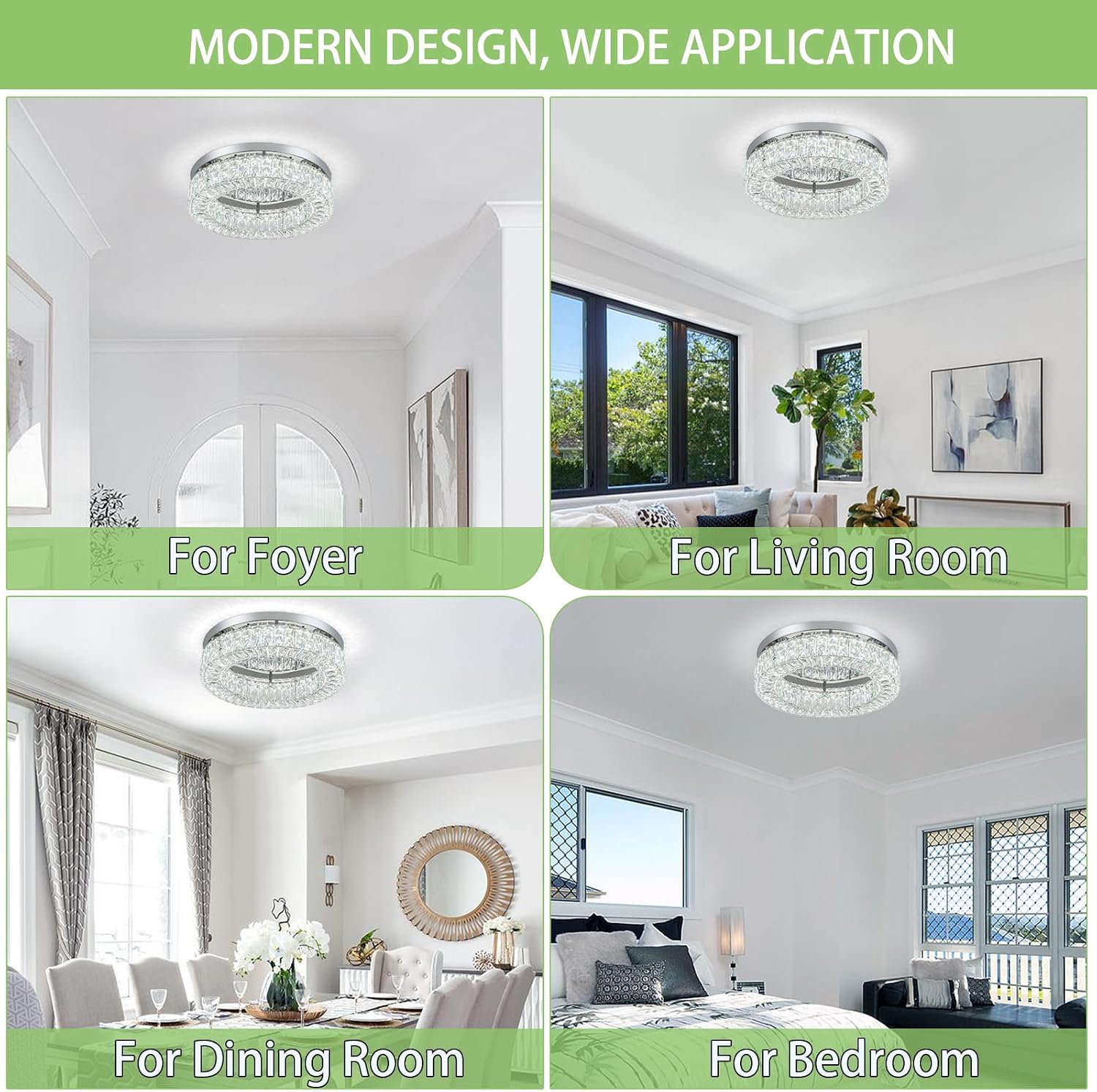 HOPGGIE 18' Dimmable Chandelier with Remote Control LED Ceiling Light Flush Mount Ceiling Light Fixtures Large Crystal Chandeliers Light for Living Room Bedroom Dining Room (dimmable)