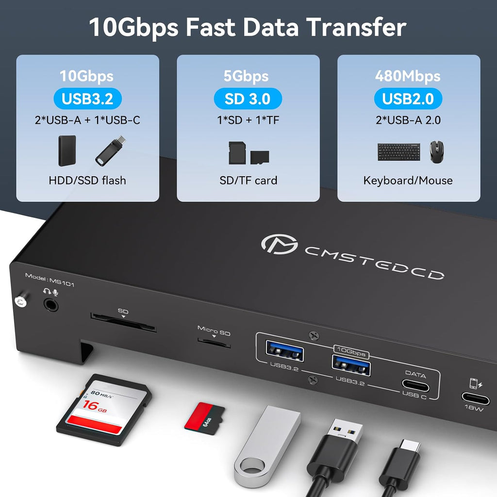 USB C Laptop Docking Station 3 Monitors 4K with 120W Power Supply 15-in-1 Thunderbolt Dock for Multiple Monitors with 2DP and HDMI Port PD100W/10Gbps USB/SD&TF/Ethernet etc (macOS-No Extended Mode)