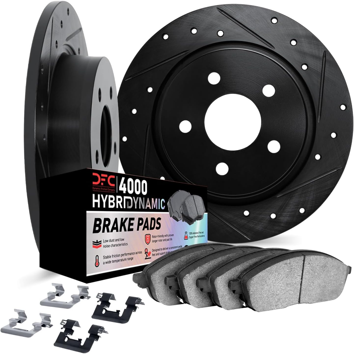 Dynamic Friction Company Rear Brake Kit Fits 2006-2011 Acura CSX; 2013-2015 Acura ILX; 1997-2001 Honda Prelude| 4000 HybriDynamic Pads, Drilled Slotted Rotors| Hardware| 10.2' Rear