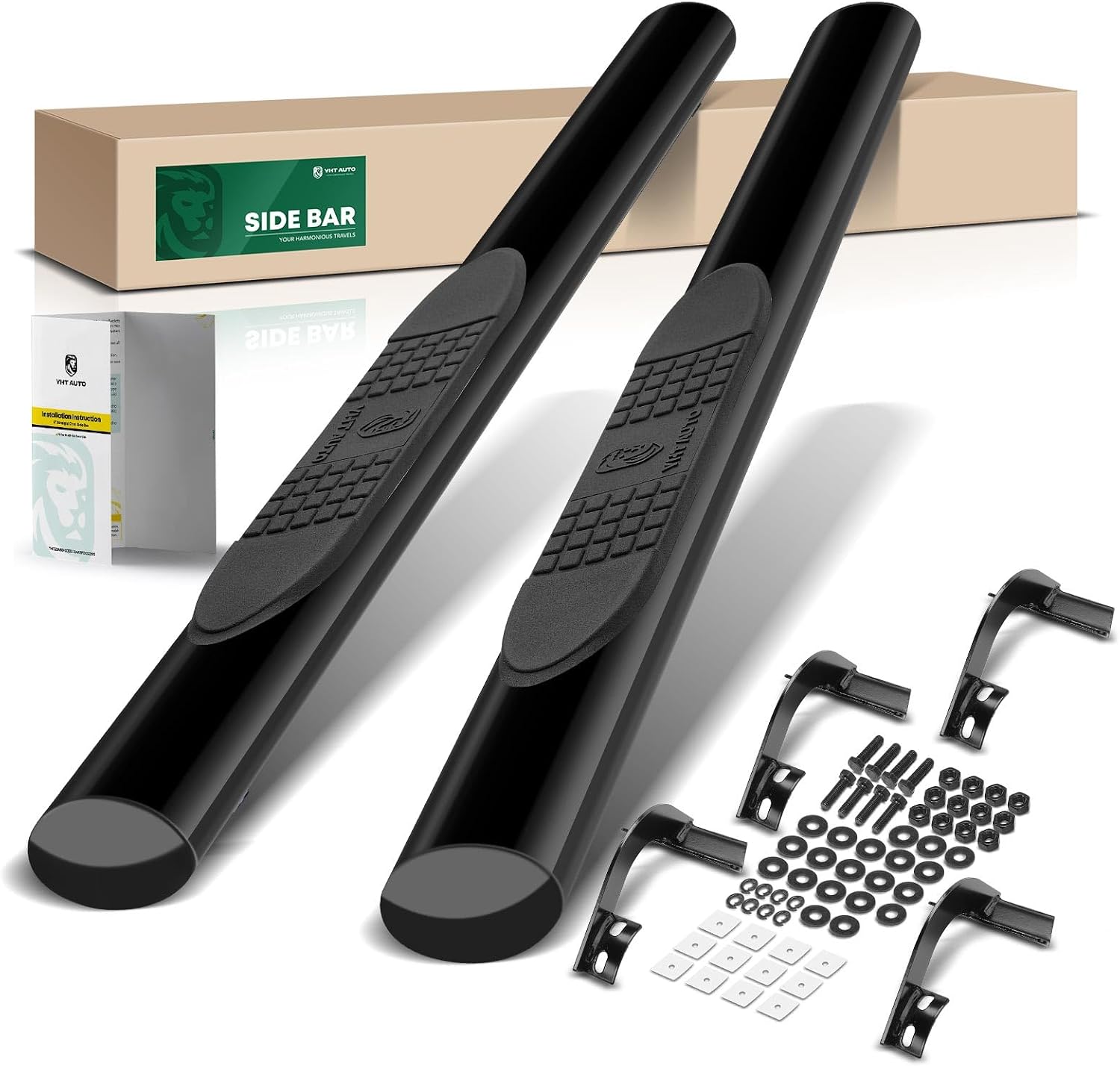 YHTAUTO 4 Inch Running Boards Fit Ford F-150 2015-2026, Standard/Regular Cab, Oval Straight Side Steps Carbon Steel Step Bars Off-Road Exterior Accessories