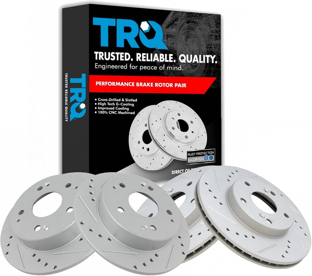 TRQ Performance Front and Rear Brake Rotor Set G Coated Drilled and Slotted Compatible with 1998-2002 Honda Accord
