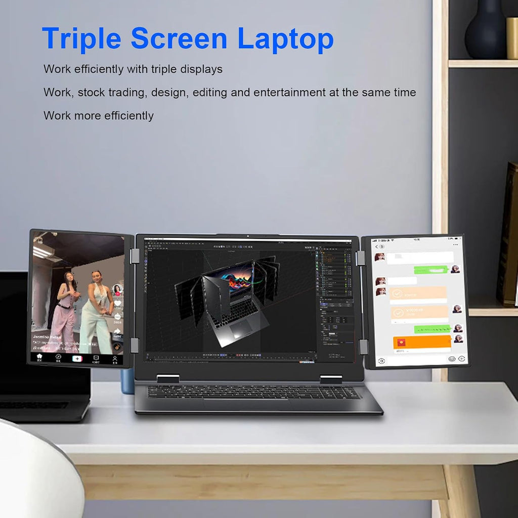 XUMIUZIY 16 inch Triple Screen Laptop, Three Screen Foldable Portable Laptop, 16GB RAM 2TB SSD, WIFI6 RJ45 Recognition (US Plug)