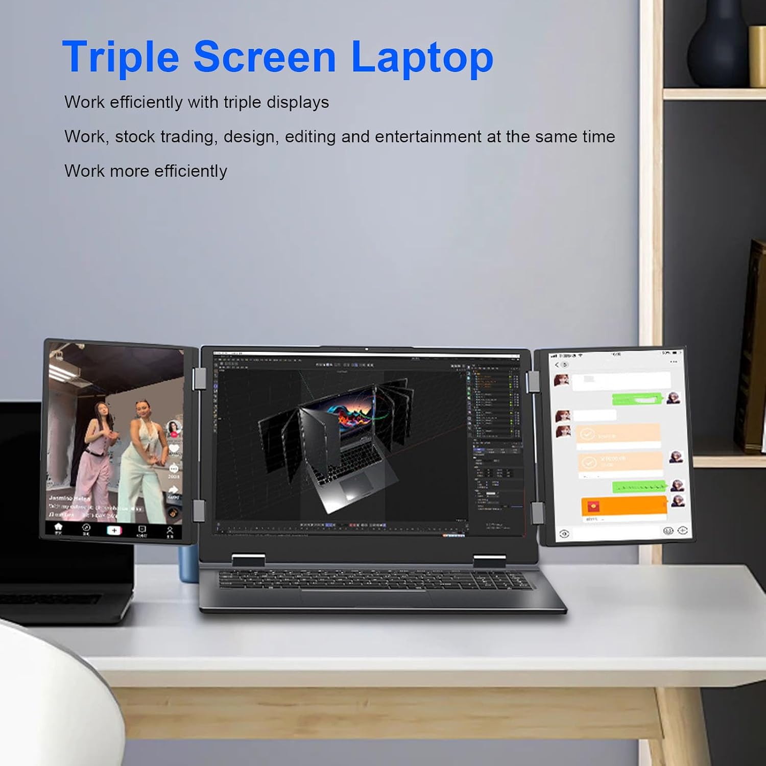 XUMIUZIY 16 inch Triple Screen Laptop, Three Screen Foldable Portable Laptop, 16GB RAM 2TB SSD, WIFI6 RJ45 Recognition (US Plug)