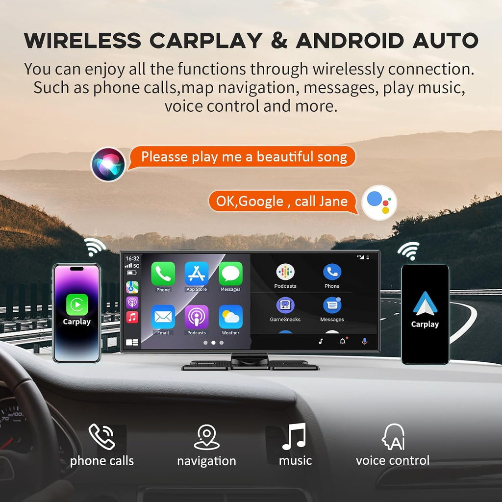 Largest 11.5' Portable Carplay Screen for Car, 4K Wireless Car Play & Android Auto, Upgrade Touchscreen with Dash Cam, App Control/Loop Recording/Backup Camera/Mirror Link/GPS/FM for All Vehicles
