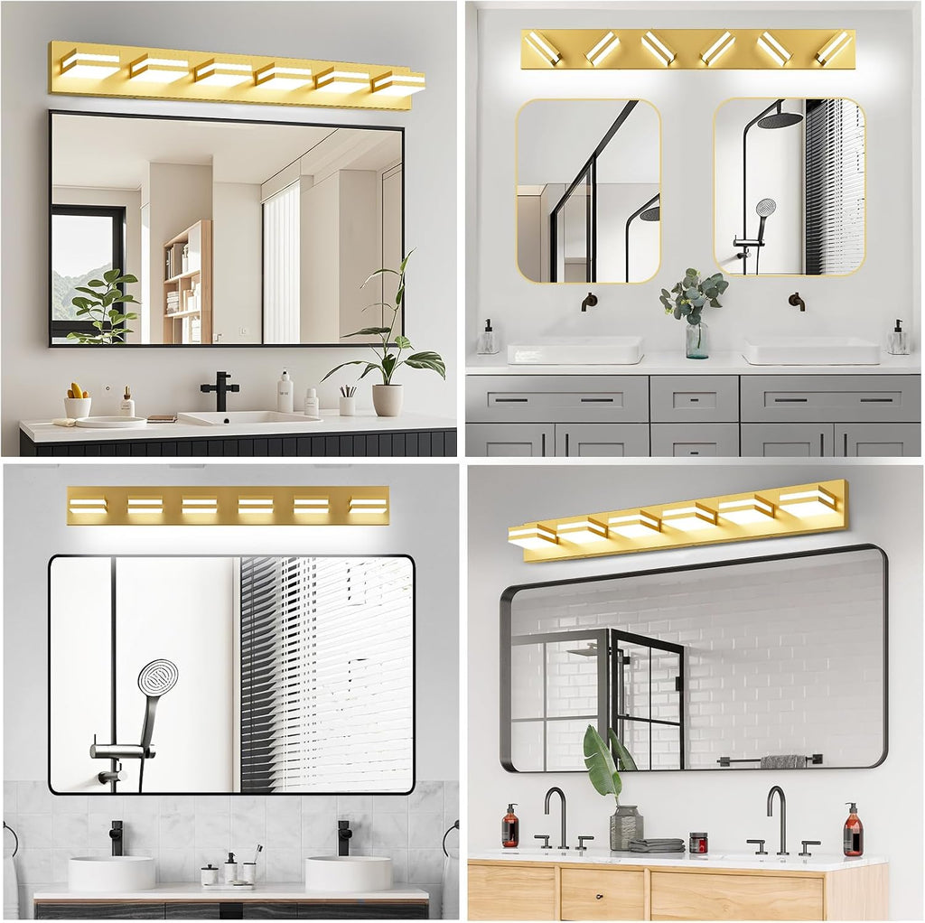 IZORRO LED Modern Bathroom Lights Fixtures(6-Light,Dimmable,360°Rotate),Brushed Glod Acrylic Wall Lighting,Vanity Lights for Bathroom Over Mirror - 6000k 36In （No Assembly Required）