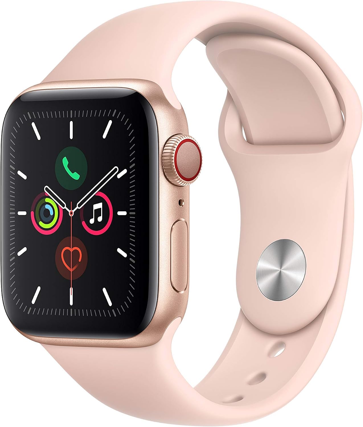 Apple Watch Series 5 (GPS + Cellular, 44MM) - Gold Aluminum Case with Pink Sand Sport Band (Renewed)