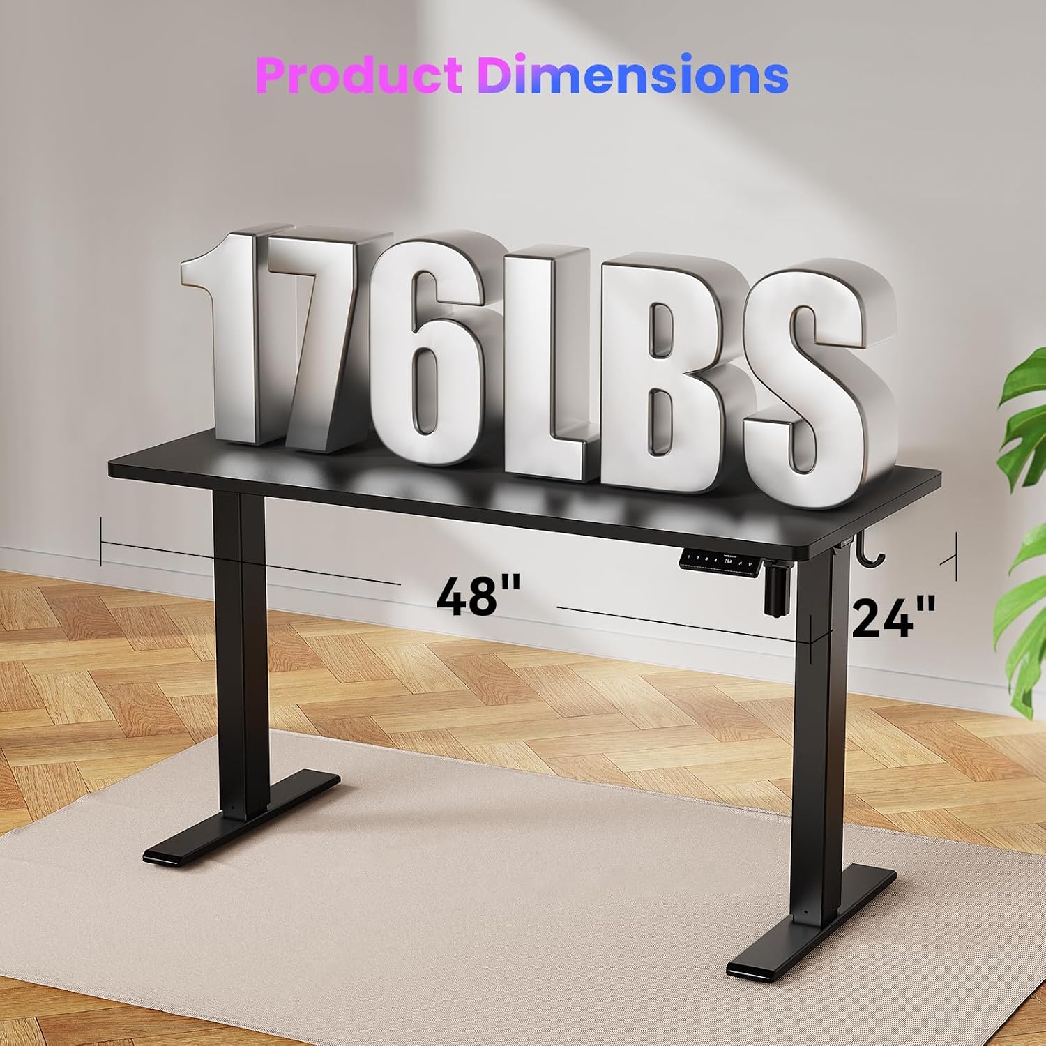 WALKINGDESK 48x24 Inches Height Adjustable Electric Standing Desk with 2 Hooks for Home Office, Ergonomic Sit Stand up Desk with Splice Board, Black