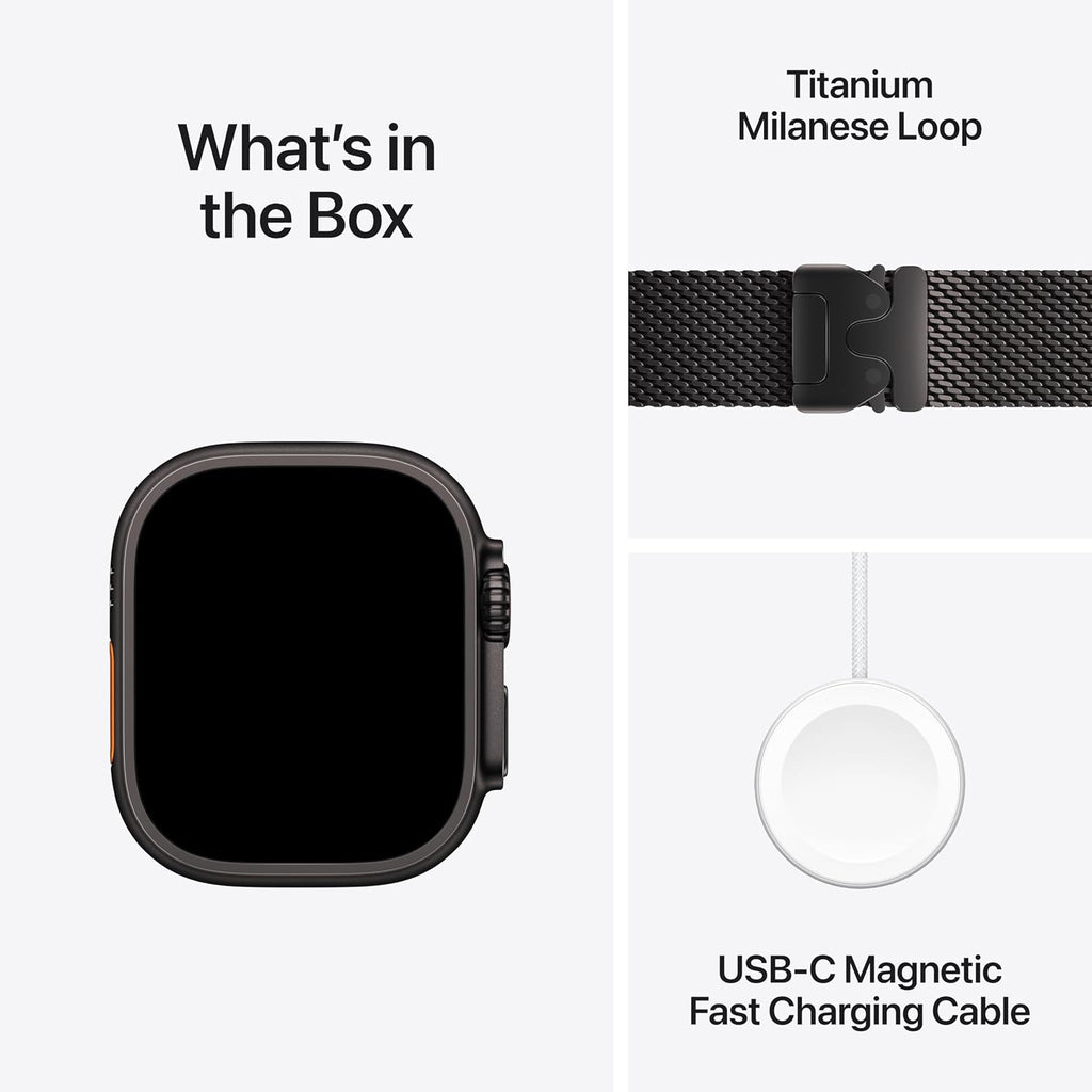 Apple Watch Ultra 2 [GPS + Cellular 49mm] Black Titanium Case with Black Titanium Milanese Loop, Medium (Renewed)