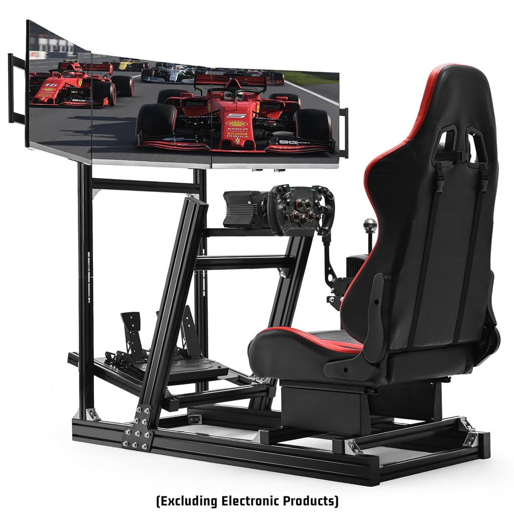 Supllueer 8040 Aluminum Sim Racing Cockpit with 3 Display Stand and Gaming Seat, Compatible with Logitech G29 G920, for Thrustmaster T150 T248, for Fanatec CSL-DD, for Moza R5 R9 Wheels