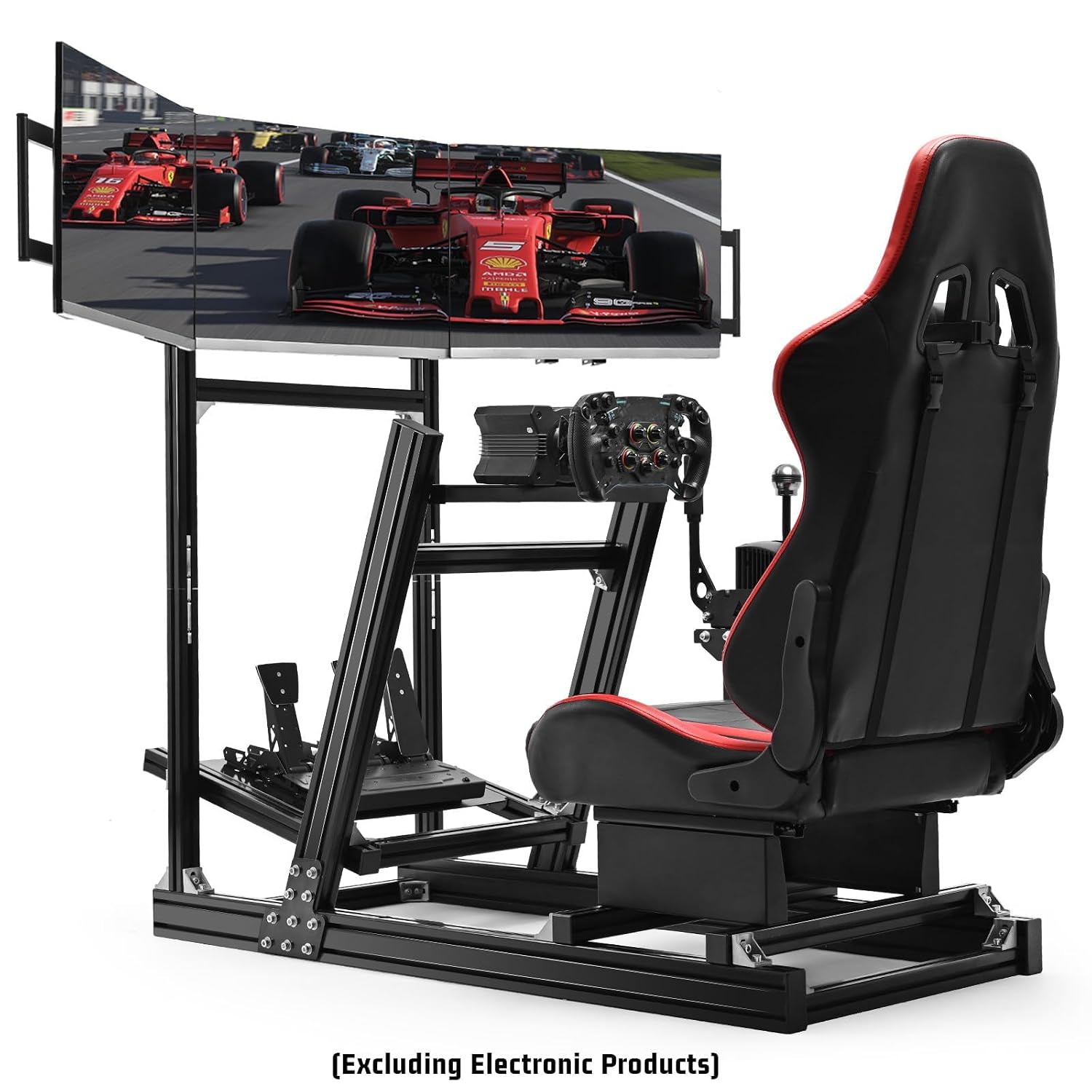 Supllueer 8040 Aluminum Sim Racing Cockpit with 3 Display Stand and Gaming Seat, Compatible with Logitech G29 G920, for Thrustmaster T150 T248, for Fanatec CSL-DD, for Moza R5 R9 Wheels