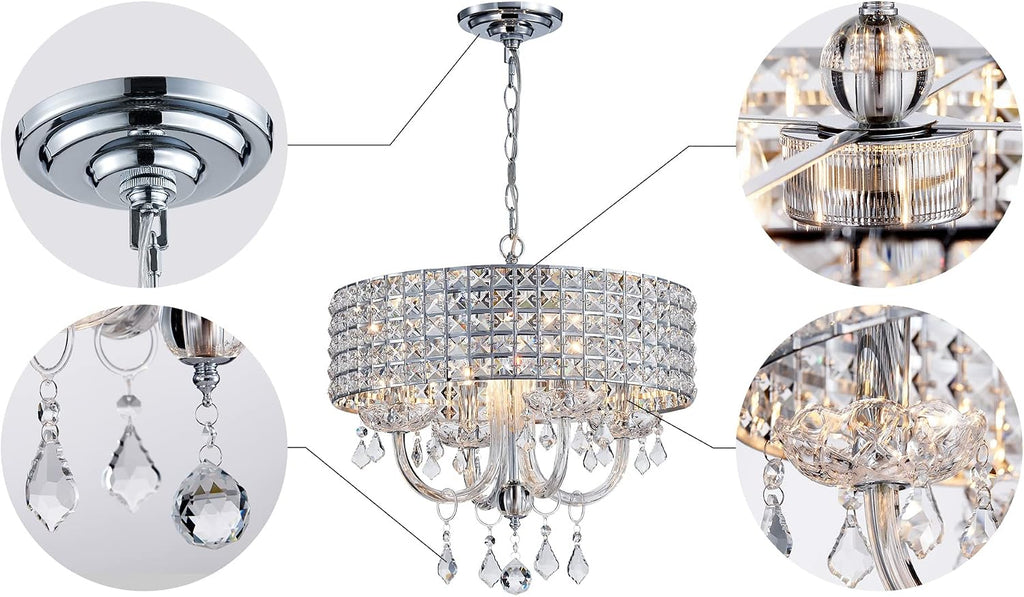 Saint Mossi 4-Lights K9 Crystal Chandelier Modern Chandelier Light Fixture, Crystal Pendant Light Fixture Modern Ceiling Light Fixtures,H17 x D18,Chain Adjustable