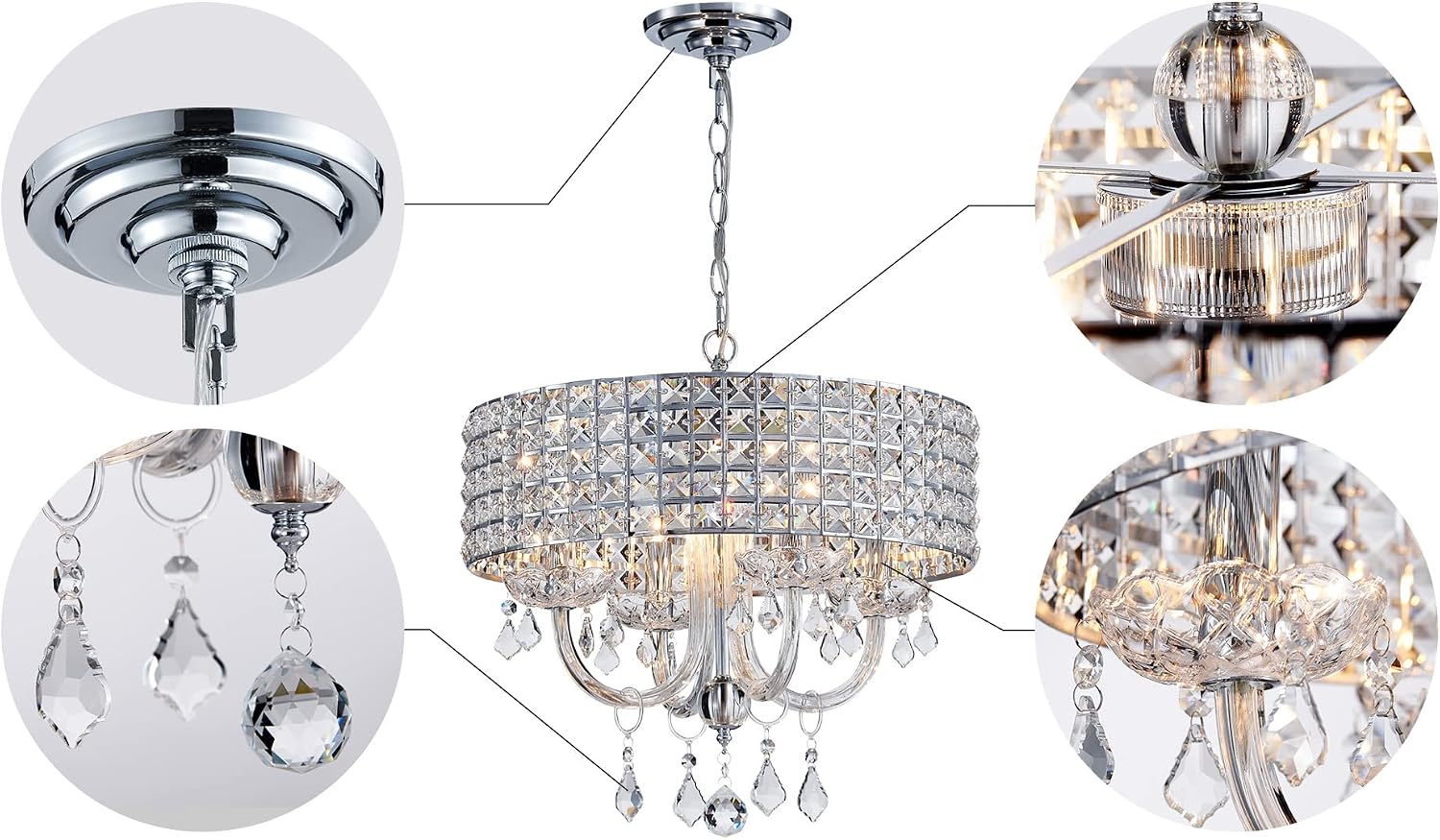 Saint Mossi 4-Lights K9 Crystal Chandelier Modern Chandelier Light Fixture, Crystal Pendant Light Fixture Modern Ceiling Light Fixtures,H17 x D18,Chain Adjustable
