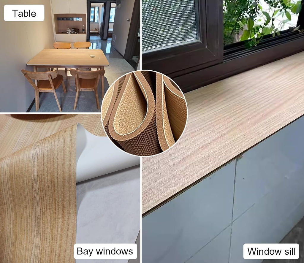 Waterproof Bay Window Cushion Cover, Window Sill Decor Protector Pad for Kitchen/Ledge Edge, Wood Grain Windowsill Mat with Non Slip Rubber Backed(200x60cm/79x24inch)