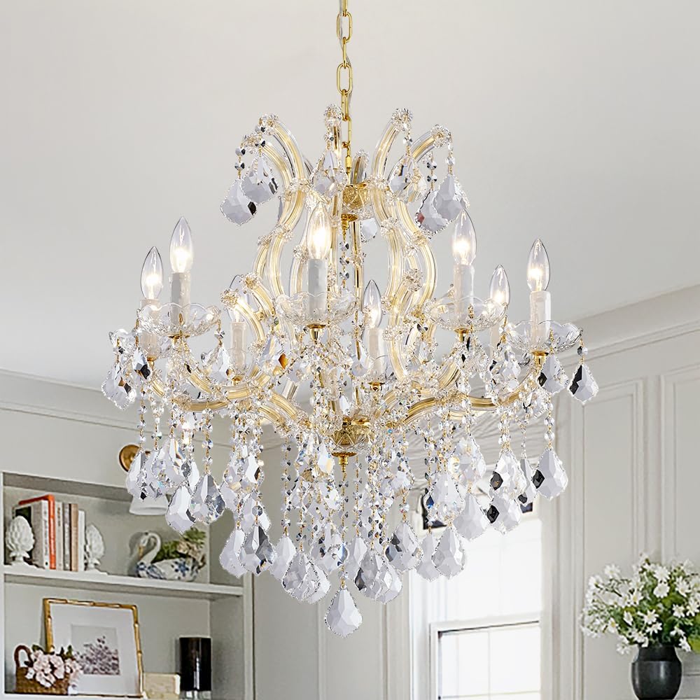 Modern Gold Chandelier Light Fixtures - 8 Lights Luxury Crystal Chandeliers for Dining Room, Kitchen Island, Living Room, Bedroom