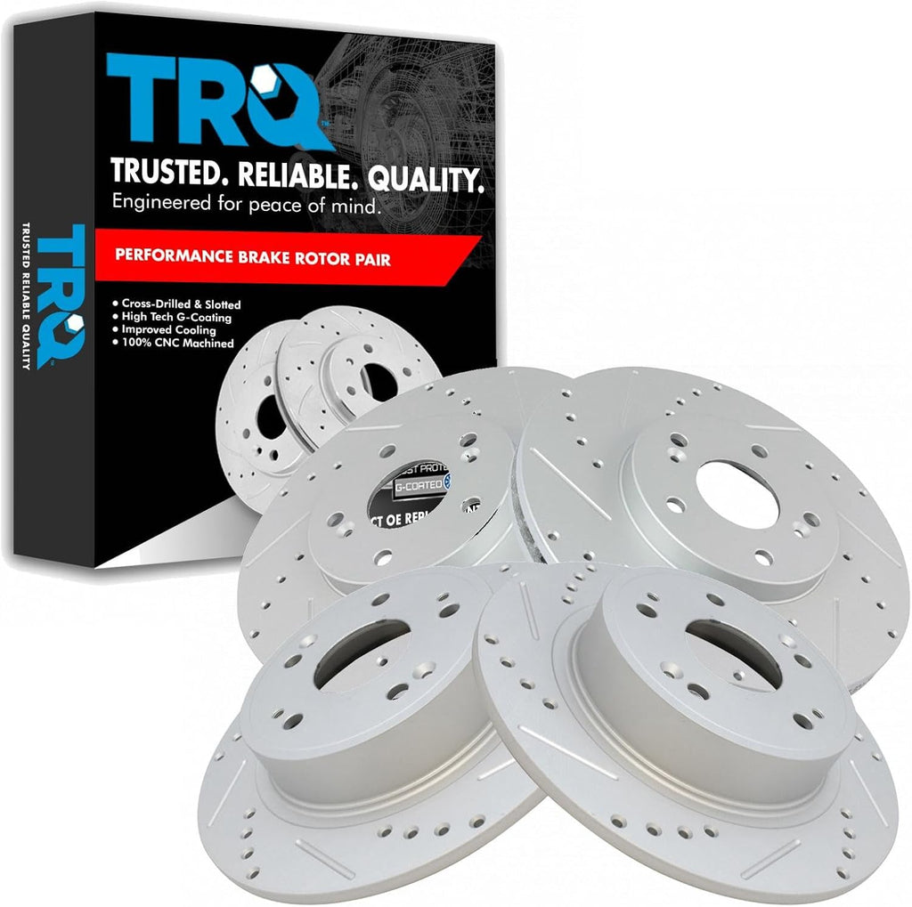 TRQ Performance Front and Rear Brake Rotor Set G Coated Drilled and Slotted Vented Compatible with 2009-2014 Acura TSX 2008-2012 Honda Accord