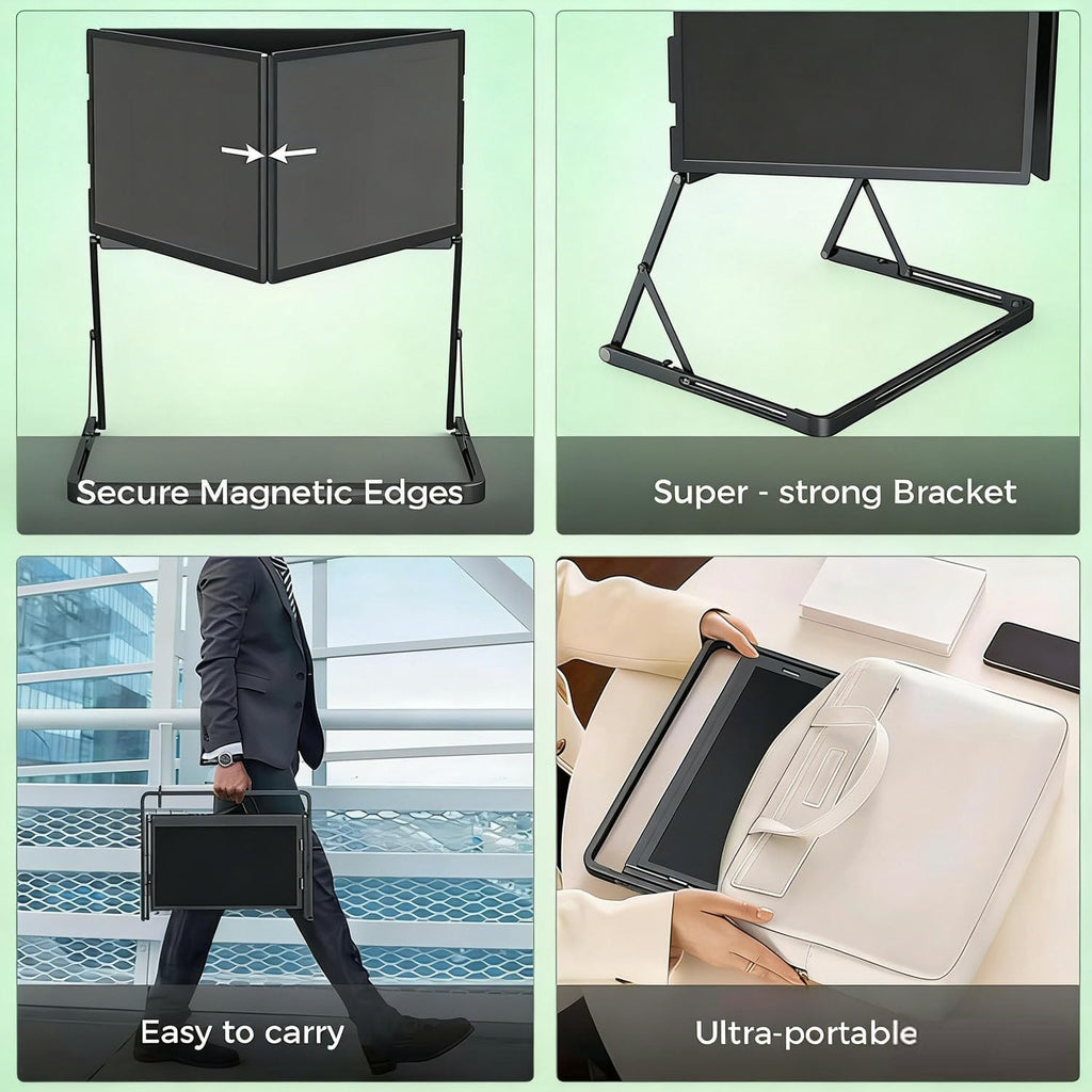 Portable Triple Monitor for Laptop, 15.6' Portable Foldable Triple Monitor, Three Independent Screens Support Simultaneous Tasks, Compatible with 360° Rotation Adjustable Viewing Angles