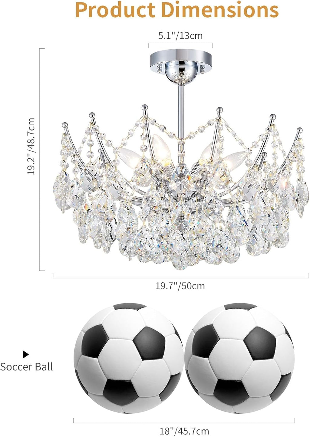 Crystal Ceiling Light Fixture, 6-Lights Modern Crystal Chandeliers for Dining Room Light Fixture, Semi Flush Mount Ceiling Light for Bedroom Kitchen Hallway Entryway Foyer Bathroom Living Room