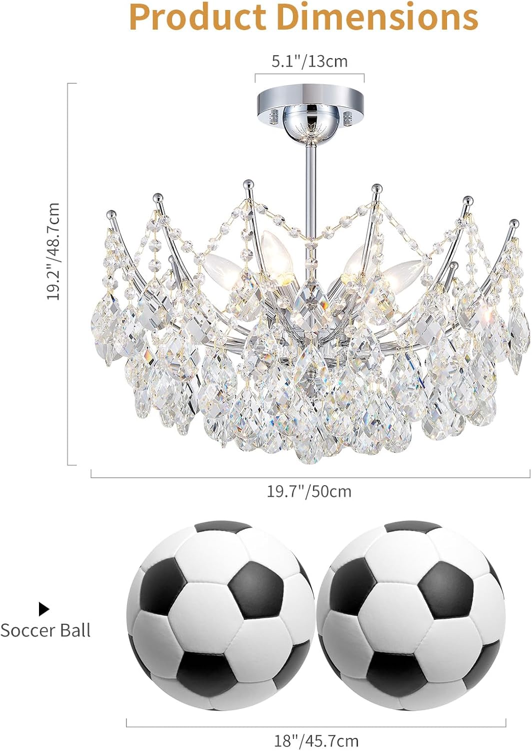 Crystal Ceiling Light Fixture, 6-Lights Modern Crystal Chandeliers for Dining Room Light Fixture, Semi Flush Mount Ceiling Light for Bedroom Kitchen Hallway Entryway Foyer Bathroom Living Room