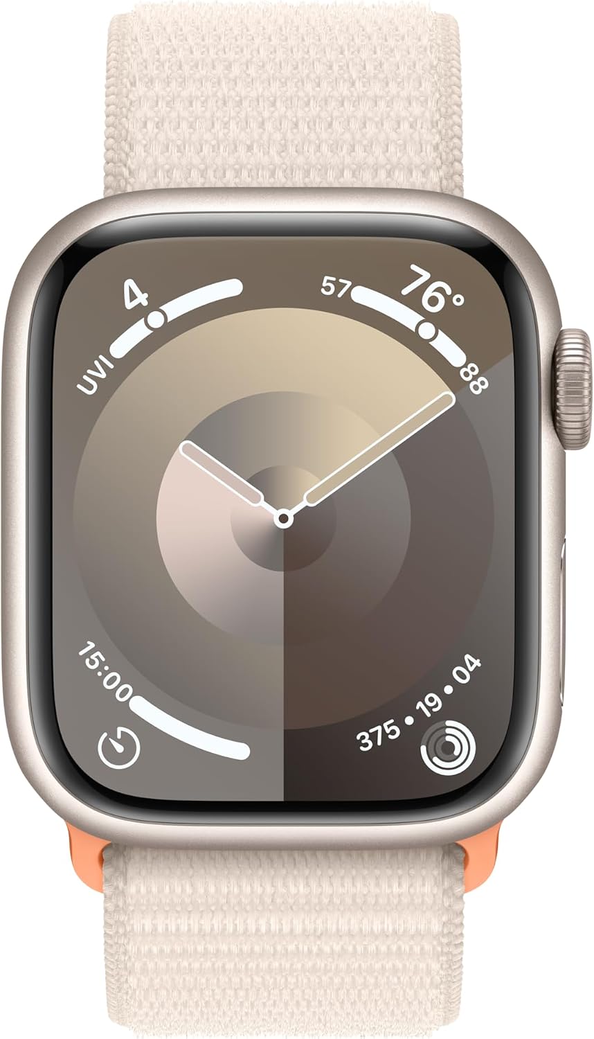 Apple Watch Series 9 [GPS + Cellular, 41mm] - Starlight Aluminum Case with Starlight Sport Loop, One Size (Renewed)