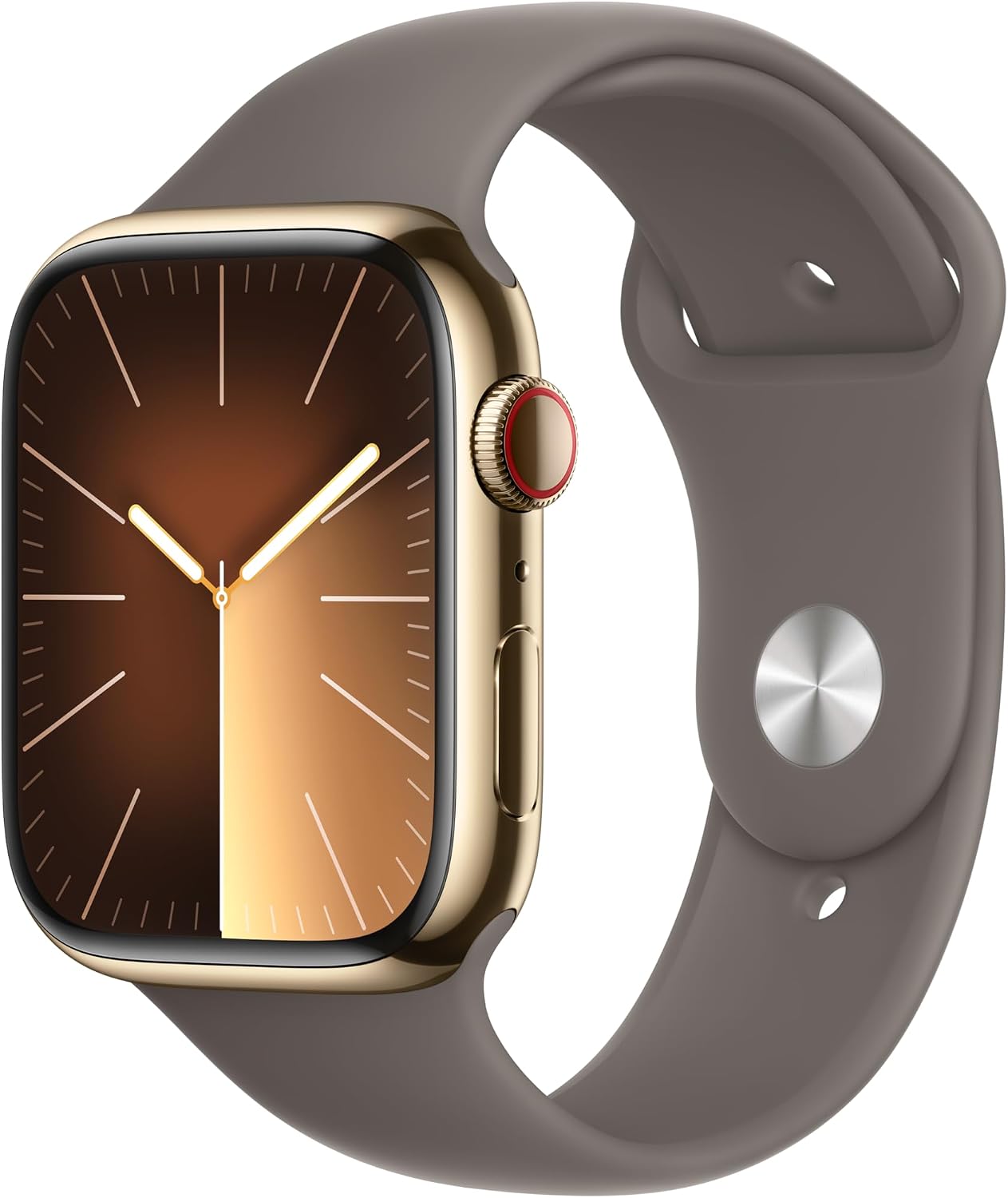 Apple Watch Series 9 [GPS + Cellular, 45mm] - Gold Stainless Steel Case with Clay Sport Band, M/L (Renewed Premium)