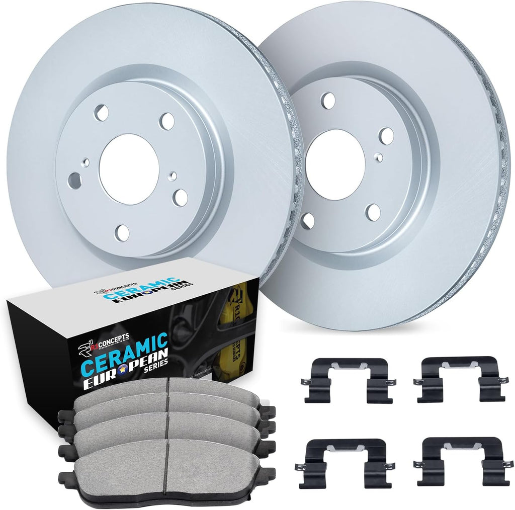 R1 Concepts Front Brake Kit Fits 2002-2006 Acura RSX; 2007-2010 Acura CSX; 2006-2011 Honda Civic| Euro Ceramic Pads, Blank Rotors| Hardware| 11.8' Front
