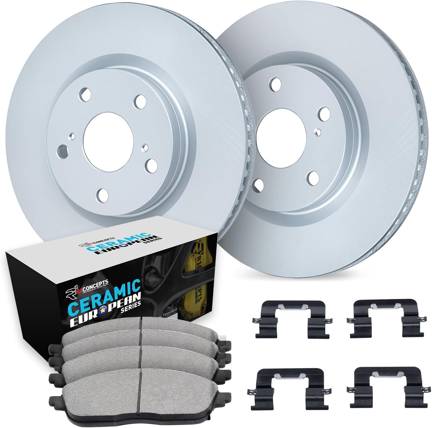 R1 Concepts Front Brake Kit Fits 2002-2006 Acura RSX; 2007-2010 Acura CSX; 2006-2011 Honda Civic| Euro Ceramic Pads, Blank Rotors| Hardware| 11.8' Front