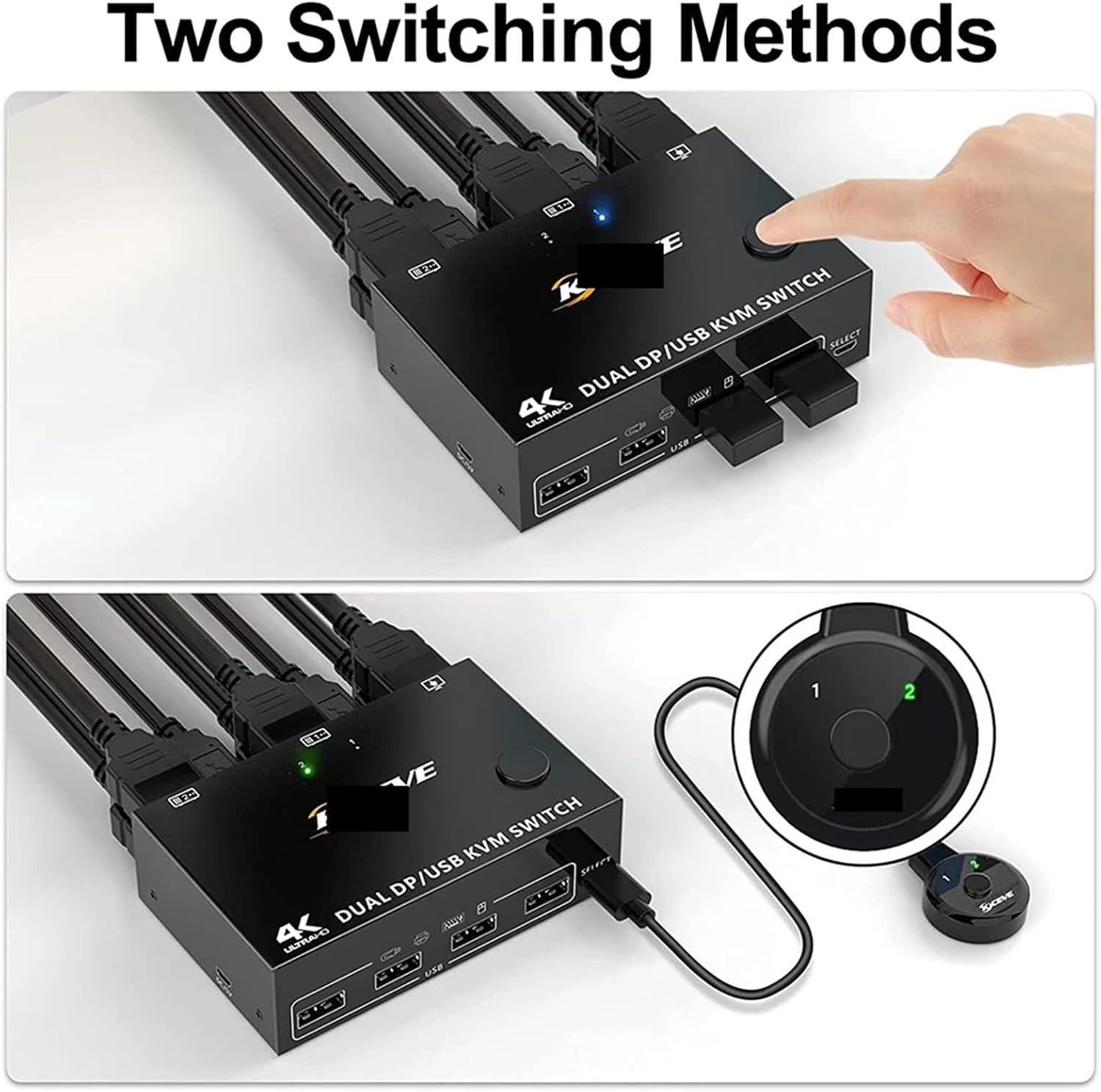 KVM Switch Dual Display Switcher Cable 1.4 Extended Display 2 PC Or Laptop Share Keyboard Mouse Printer Monitors